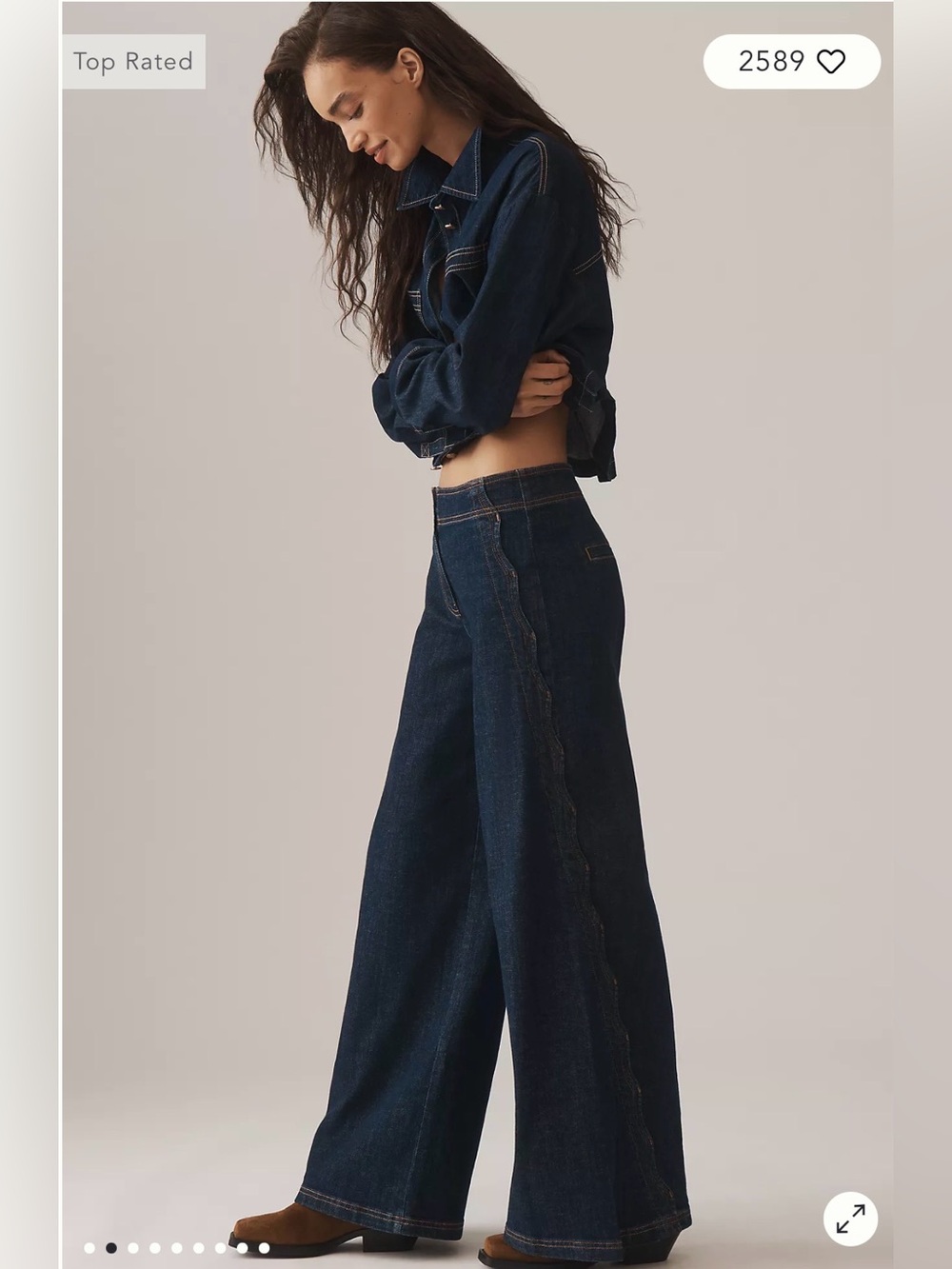 Maeve Dark Indigo Scalloped-Trim High Rise Jeans